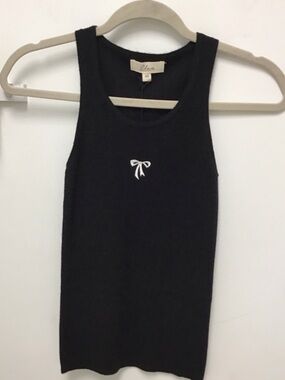 Elan Black Ribbed Tank Top with Bow Detail